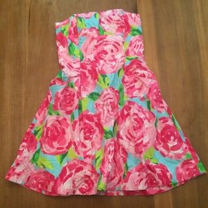 Lily Pulitzer Strapless Rose Print Dress Sz 6